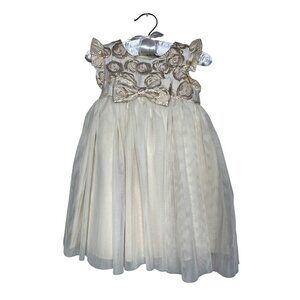 Laura Ashley Girls Floral Embroidered Tulle Dress Beige Gold Dress Size 3T New